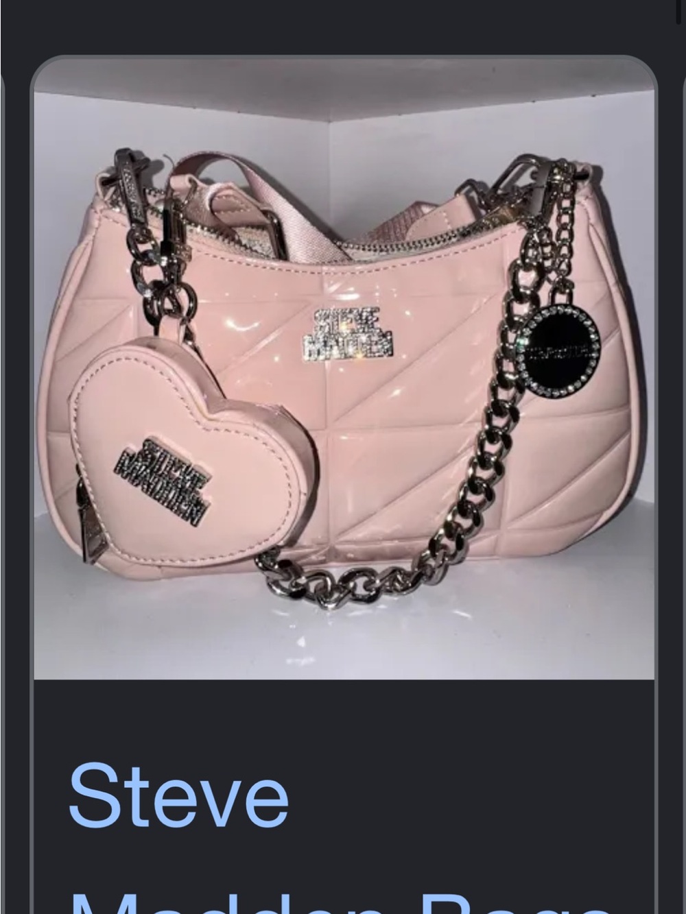 Steve Madden Blush Pink Quilted Crossbody with Heart Pouch